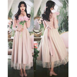 Knit Panel V-neck Long-sleeve A-line Maxi Dress / Cardigan / Set: Knit Panel V-neck Long-sleeve A-line Maxi Dress + Cardigan