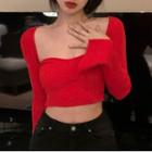 Plain Knit Crop Top Red - One Size