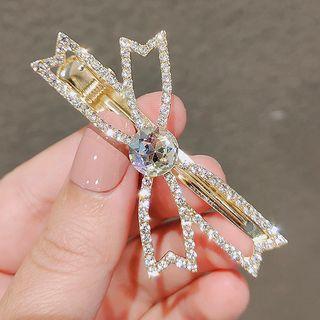 Bow Rhinestone Hair Clip Ly659 - Gold - One Size