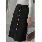 Back Slit Straight-fit Knit Skirt Black - One Size