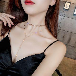 Alloy Layered Y Choker Necklace Set Of 2 - Gold - One Size