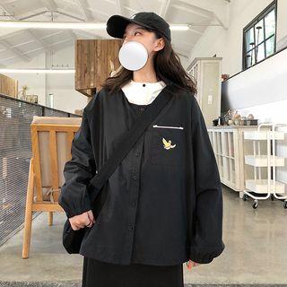 Color Block Letter Embroidered Hooded Jacket