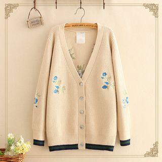 Floral Embroidered Knit Cardigan