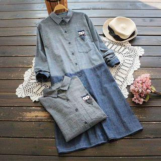 Long-sleeve Embroidery Panel Long Shirt