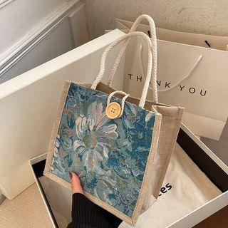 Flower Print Canvas Mini Tote Bag