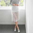 Lace-overlay Midi Skirt