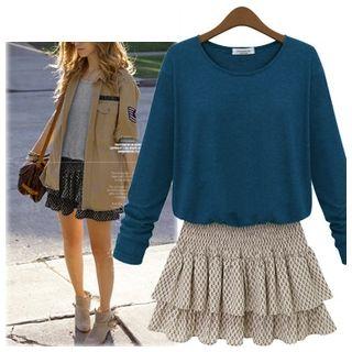 Long-sleeve Panel Tiered Dress