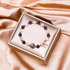 Faux Crystal Bracelet Purple & White & Black - One Size