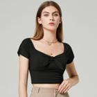 Eco-friendly Short-sleeve V-neck Bow Crop Top