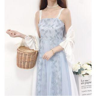 Spaghetti-strap A-line Lace Dress / Bell-sleeve Light Jacket