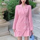 Long-sleeve Double Breasted Mini Dress Pink - One Size