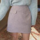 Flap Ribbed Knit Miniskirt