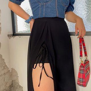 Asymmetrical Slit A-line Midi Skirt