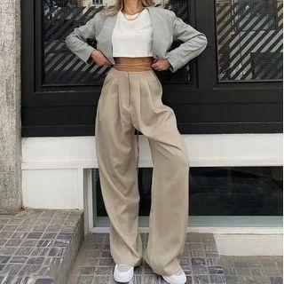 Drawstring High-waist Wide-leg Dress Pants