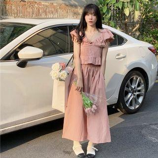 Cap-sleeve Plain Top / Maxi Skirt