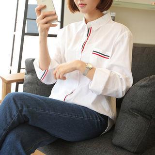 Contrast-trim Tab-sleeve Shirt