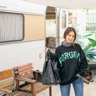 Lettering Drop-shoulder Cotton Sweatshirt