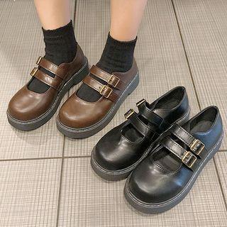 Stitched Trim Platform Mary Jane Shoes