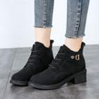 Velvet Lace-up Block-heel Ankle Boots