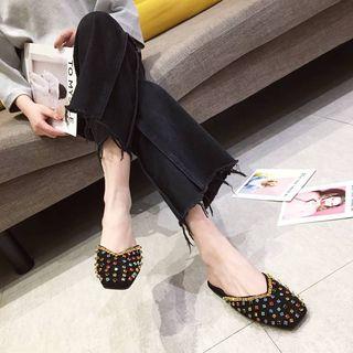 Rhinestone Square Toe Mules