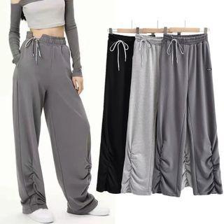 High-waist Ruched Wide-leg Harem Pants