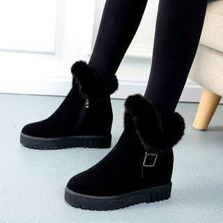 Hidden-wedge Furry Trim Short Boots