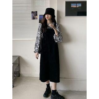 Zebra Print Blouse / Midi A-line Overall Dress