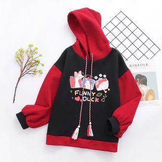 Two-tone Cartoon Duck Print Hoodie