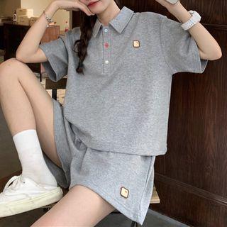 Set: Short-sleeve Collar Embroidered T-shirt + Shorts