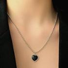 Heart Pendant Necklace 3647 - Black & Silver - One Size