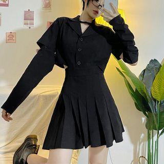 Long-sleeve Cut-out Collared Mini A-line Dress