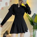 Long-sleeve Cut-out Collared Mini A-line Dress