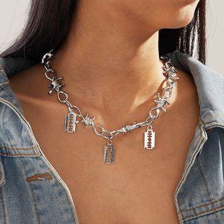 Razor Pendant Alloy Necklace Silver - One Size