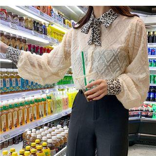 Leopard Print Trim Lace Shirt
