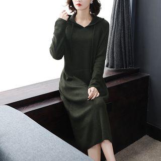 Plain Midi Knit Hoodie Dress