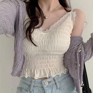 Heart Button Eyelet Knit Cardigan Purple - One Size