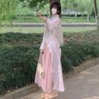 Long-sleeve Irregular Blouse / Maxi A-line Skirt / Set