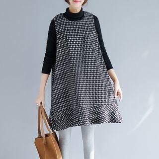Long-sleeve Patterned Panel Dress As Shown In Figure - One Size