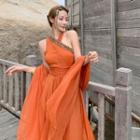 Sleeveless Patterned Strap Maxi A-line Dress