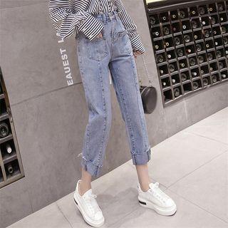 Seam Front Washed Cropped Jeans