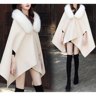 Faux Fur Trim Cape Coat