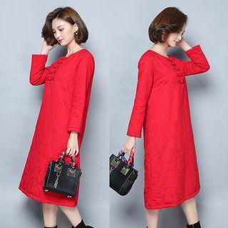 3/4-sleeve A-line Padded Midi Dress