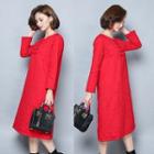 3/4-sleeve A-line Padded Midi Dress