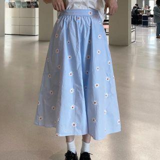 High-waist Floral Embroidered Skirt