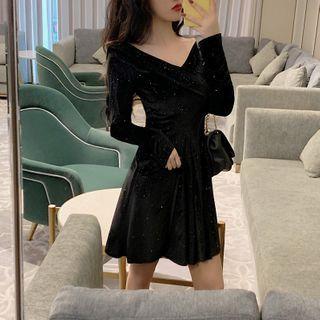 Long-sleeve Velvet Glitter Dress