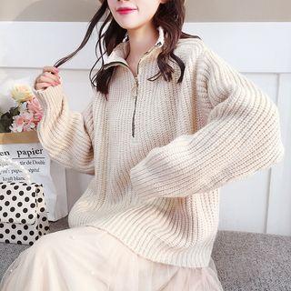 Zip Rib Knit Chunky Sweater