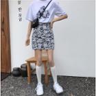 Printed Short-sleeve T-shirt / Floral Print Mini Straight-fit Skirt