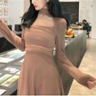 Plain Cutout Long-sleeve Slim-fit Dress
