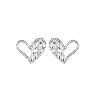 Heart Rhinestone Alloy Earring E2764-3 - 1 Pair - Silver - One Size