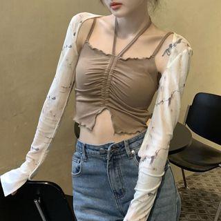 Halter Neck Drawstring Crop Camisole Top / Shrug
